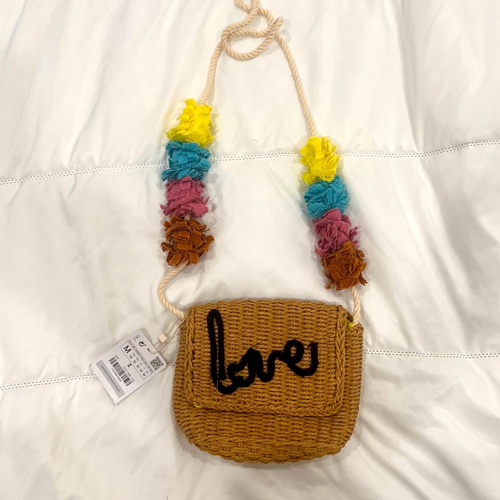 ZARA | Straw crossbody bag  "LOVE"